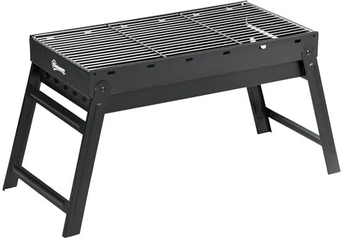 Outsunny Barbecue à charbon portable avec bac à charbon extractible, barbecue de table pliable, barbecue de camping compact, métal galvanisé, 73 x 31 x 38 cm, noir