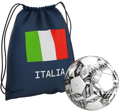 ICE TOYS Sacca Sportiva Italia 34 x 41 cm con Pallone da Calcio 22 cm (Bianco Nero)