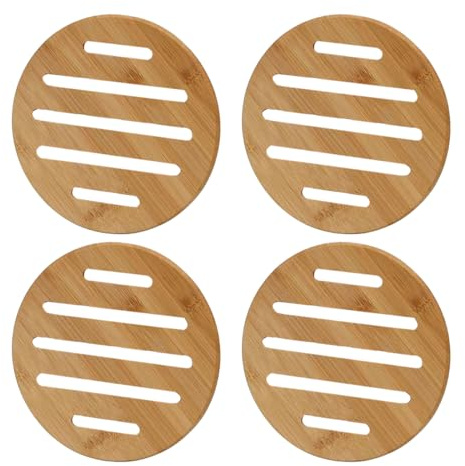 Dessous de Plat en Bois pour Plans, 4pcs, Antidérapants et lavables - Résistants à la chaleur, Rond/carré Dessous de Plat Bois, Écologique et Résistant, Tapis Isolant pour Home Kitchen, diamètre 15 cm