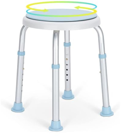 NEWFUN Taburete Ducha para Mayores，Taburete de Ducha 135 KG, Giratorio 360°, Regulable en Altura, Antideslizante, Montaje sin Herramientas, Asiento de Baño para Adultos