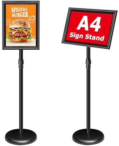 VAIIGO Soporte para Carteles A4 Aluminio Ajustable Giratorio 360° Soporte de Información Publicitario,Atril Expositor Menú Display Póster Oficina Restaurante Tienda Negro