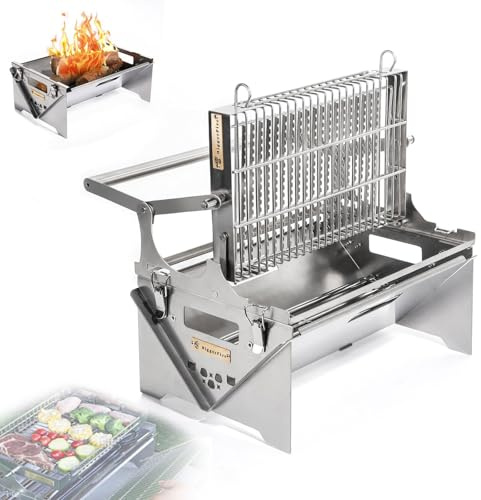 Griglia a carbone portatile girevole a 360°,griglie for barbecue girevoli in acciaio inossidabile con vassoio rimovibile e telaio in acciaio regolabile,griglia for barbecue a carbone portatile