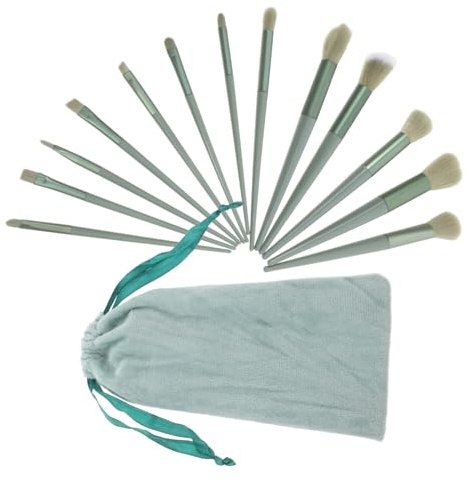 Mikinona Brochas de Maquillaje Profesionales Verdes Pinceles Suaves y para Polvos Sueltos y Colorete con Estuche de Herramienta Práctica y para Mujeres y del Maquillaje