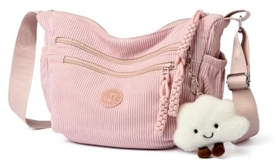 Micmores Générique Sac Bandoulière Femme en Cordon Croisé, Sac à Épaule Style Demi-Lune, Sac Hobo avec Bretelle Réglable, Sac d'Humeur pour Travail, Voyages, Quotidien (Beige) (Rose)