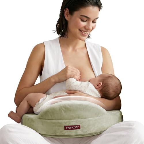 momcozy Coussin Allaitement en Mousse à Mémoire de Forme, Coussin d’Allaitement Ergonomique, Soutien Large et Sangle Réglable, Housse en Coton Amovible, Vert