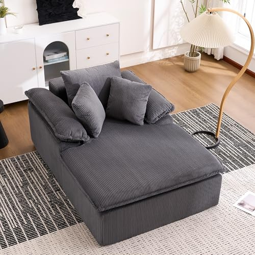 Generisk ramlös relax liggsoffa 177 x 122 x 92 cm kordtyg ingen montering ergonomisk 32 cm breda armstöd hög densitet skum för vardagsrum sovrum läshörn