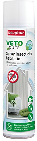Beaphar - VETOpure Spray Insecticide Habitat - Elimine Les puces, tiques, cafards, araignées, poux, Fourmis et Mites - A Base de Pyrèthre végétal - Action immédiate - Flacon 400 ML