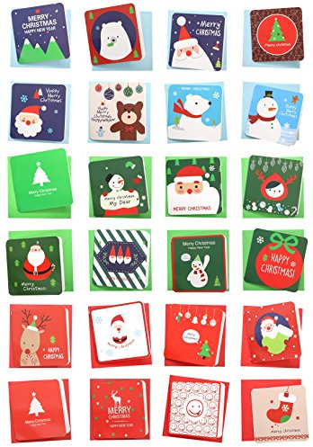Rayker 24 Pack RQKER Mini Christmas Greeting Cards & Envelopes, Cute Stweety Small Size 3β x 3 Merry Christmas Greeting Cards Festival Colors (Pack of 24)