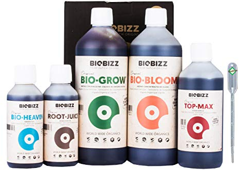 Weedness Ensemble d'engrais BioBizz 5 pièces pour l'intérieur - Pack d'engrais Naturel Engrais Organique pour cultiver l'engrais BioBizz Starters Pack Orchids Blue Grain