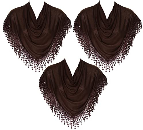 Hat To Socks Foulard Triangolare con Frange in Pizzo a Fuselli da Donna Confezione da 3 (Marrone)