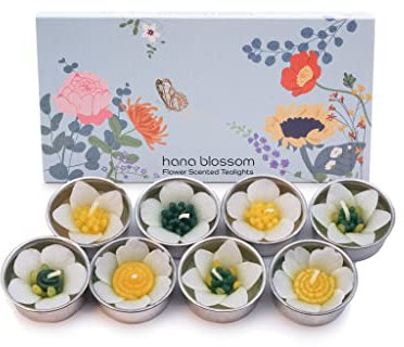 8 candele profumate fatte a mano a forma di fiori bianchi da giardino assortiti