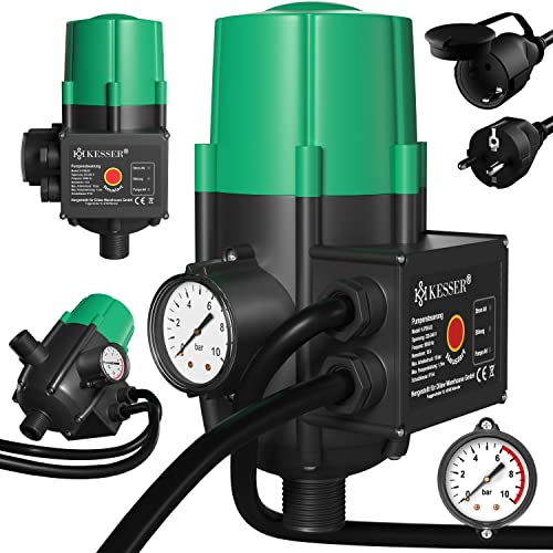 KESSER® Commande de pompe avec indicateur de bar et câble | Pressostat de 10 bar | Pressostat électrique | Contrôle la pression de l'eau - Mise en marche et arrêt automatiques, avec câble