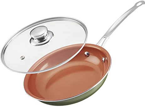 mysmartbuy.com Frying Pan with Glass Lid – 20cm Titanium Ceramic Coated Non Stick Fry Pan - Oven & Dishwasher Safe, Scratch Resistant Non-Stick Technology. Suitable for use on The hob and in The Oven