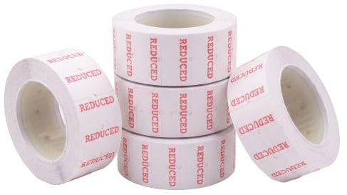 Price Gun Labels 22 x 12 mm White Reduced - 5 Rolls 2500 Stickers CT1 Pricemarking Tags Sale, Compatible with Most Retail Pricing Labelers