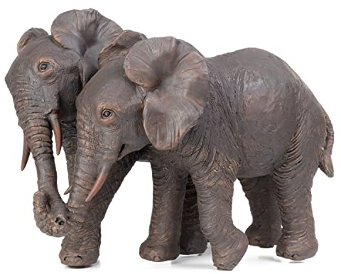 Moritz Figura decorativa de pareja de elefantes familiares, manos de poliresina, marrón oscuro, idea decorativa, decoración de pie, escultura de fauna africana
