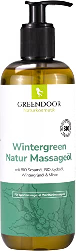 GREENDOOR Bio Massageöl Wintergreen 500ml, frischer natürlicher Minze Duft, Massage nach Sport zur Regeneration/Muskelentspannung, Naturkosmetik für Rücken Nacken und Schulter, Geschenke