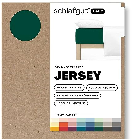 Schlafgut Easy Jersey Spannbettlaken 180x200 bis 200x200 Green Deep, Spannbetttuch aus 100% Baumwolle