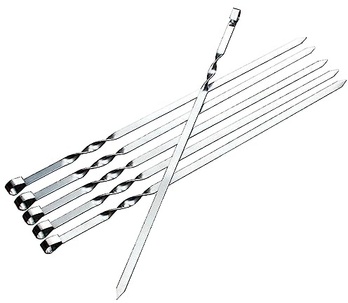 PNJB, (38cm) BBQ Barbecue Grilling Kebab Flat Skewers, Reusable Grill Sticks Set, Flat Metal Shish Kebab Skewers, Ergonomic Handle, for Outdoor Camping, Cooking Tools (24xPCS)
