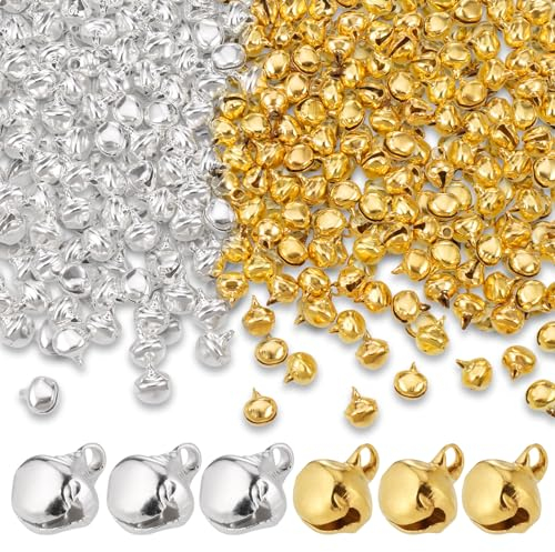 Huiguli Glöckchen zum Basteln, 200 Stück Glöckchen aus Metall, Kleine Glöckchen mit Ösen, 10mm Glänzend Weihnachtsglöckchen, Glöckchen Schellen für Party Handwerk Haustier