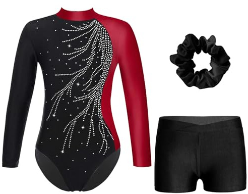 ranrann Gymnastikdräkt för barn, flickor, med shorts, outfit för gym, skridskoåkning, dansdräkt, uppträdanden, 13-14 �r