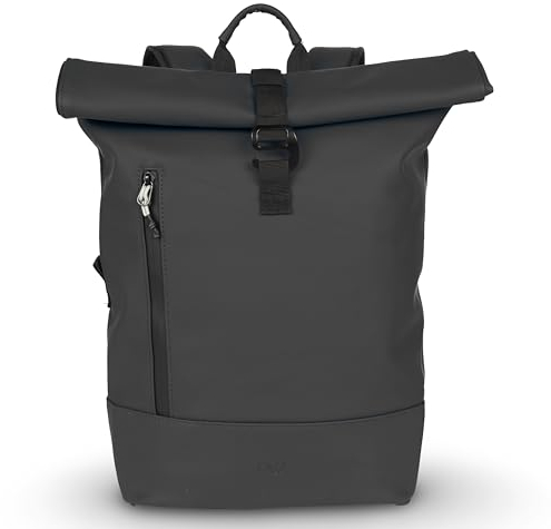 Cas8 Rucksack SOHO, Laptoprucksack für Damen und Herren, wasserfester Rucksack, Backpack mit Rolltop, Notebookrucksack 14 Zoll für Uni, Business, Freizeit & Arbeit, schwarz