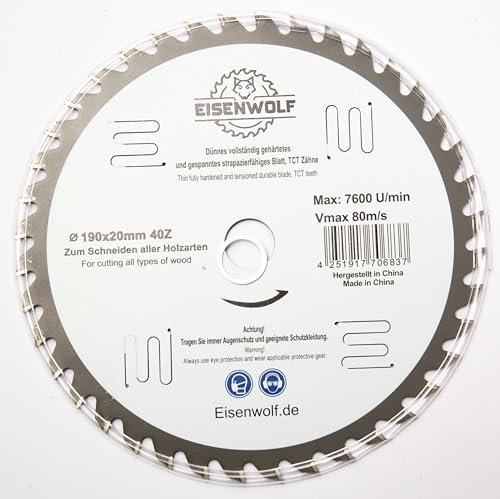 Hoja de sierra circular premium de 190 x 20 mm para madera con 40 dientes TCT inclinados y cortes láser para reducción de ruido