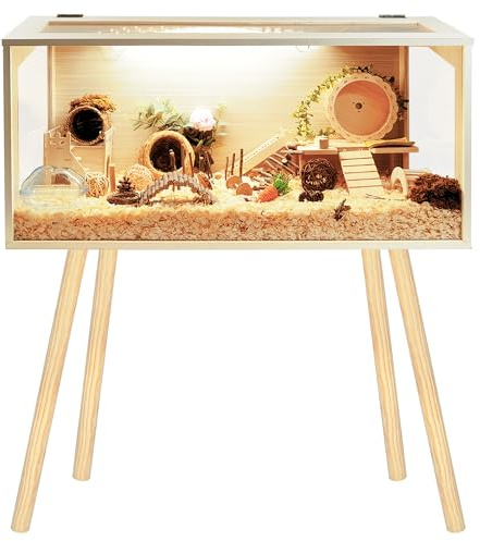 PROLEE Hamster Cage Wooden Chew Proof, Extra Large Mice and Rat Habitat Openable Top with Acrylic Sheets Solid Built Small Animal Cage with Leg Stands, 40 Inch Long