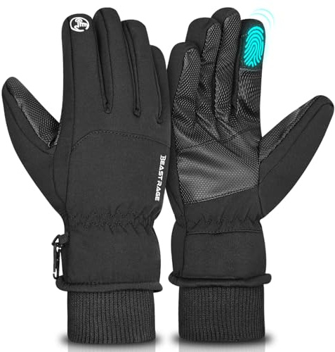 BEAST RAGE Waterproof Winter Gloves for Men Women,Windproof Warm Thermal Ski Gloves,Touchscreen,Anti-Slip Grip Gloves for Cycling,Snowboarding,Hiking, Running,Driving and Outdoor Sports (Black, XL)