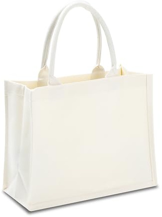 YACEYACE White Canvas Tote Bags, 15.7x7x12, Reusable Grocery Bags, Tote Bags for Work, Travel, Beach