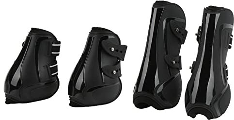 Buntes PU-Pferdebeinbandage- und -Set – Verdickte Schützende Pferdegamaschen – Viererpack für Reiten, Training und Showeinsatz (1 Satz Schwarz XL)