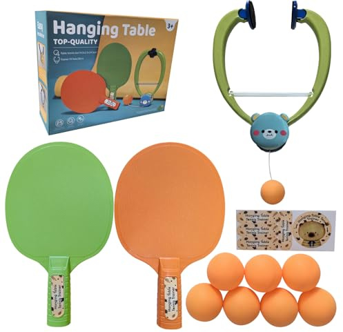 Symagalbst Door Frame Ping Pong Game Set,Door Pong Game For Kids,Hand-Eye Coordination Game for Fun, Hanging Table Tennis Set Over the Door With 1 Trainer,2 Rackets,7 Balls (Blue)