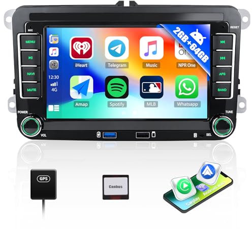 CAMECHO 2G+64G Android 13 Car Stereo for VW Polo Caddy Tiguan Transporter T5 Golf 5 6 Skoda Octavia Seat with Wireless Carplay Android Auto, 7 Touch Screen Bluetooth Car Radio with GPS WiFi FM USB