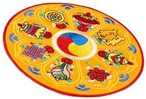 Buddhist Sound Bowl Cushion Mat for Singing Bowl, Yellow Fabric | Simple Delicate Embroidery Workmanship, Compact Lightweight Design, Easy to Store and Carry, for Singing Bowl