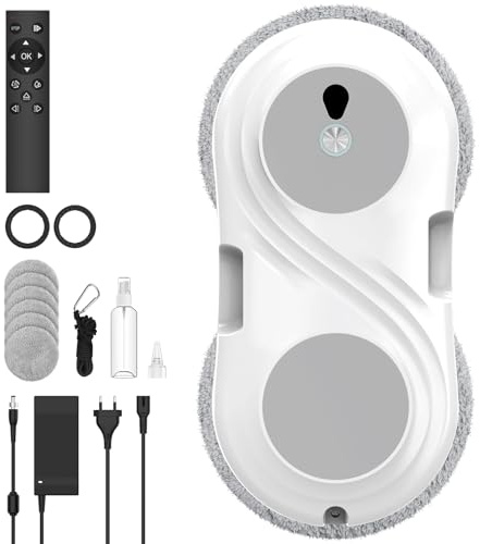 Robot Nettoyeur Vitre, 8000 Pa Robot Laveur de Vitre Automatique avec Double Pulvérisation D'eau, Télécommande, Système de Sécurité, Navigation Intelligente, Détection de Bords, pour Surfaces Lisses
