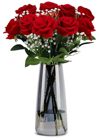 Modern Glass Flower Vase for Home Decor Table Centerpiece, 8.3inch H, Gray
