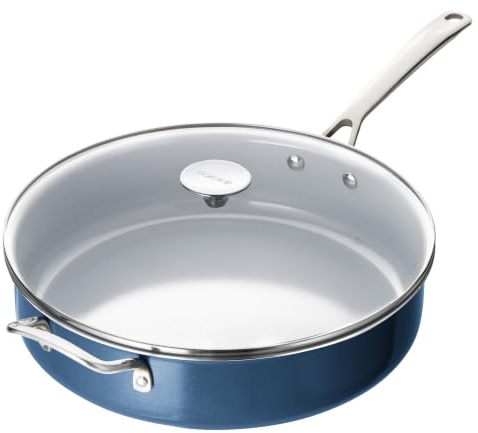 Coicur Nonstick Sauté Pan with Lid 4.7L Deep Frying Pan with Stainless Steel Helper Handle 30 cm Large Skillet Ceramic Jumbo Cooker, Induction Compatible Cookware, PFOA Free, Blue