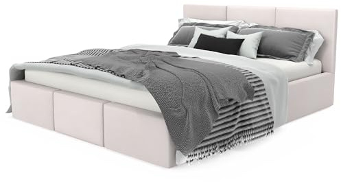 Muralo - Polsterbett 180x200 cm mit Bettkasten und gestepptem Kopfteil - Doppelbett - Ohne Matratze - Jugendbett - Stilvolles Schlafzimmer-Bett - Creme