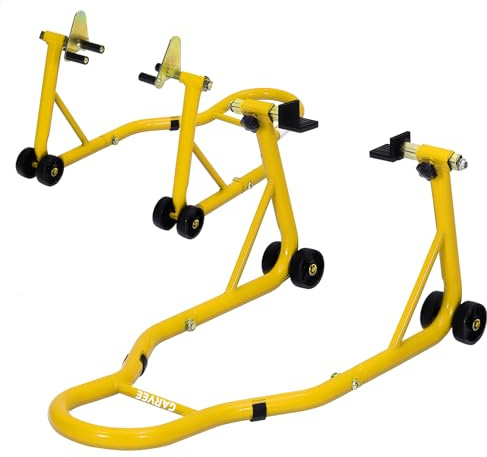Garvee Motorcycle Stands Front and Rear, 900 LB Heavy Duty Front & Rear Wheel Lift Combo with Prong Adapters+L Adjustable Swingarm Spool, Universal Paddock Stands for Most Motorcycles, Yellow