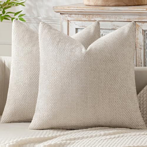 MIULEE Kuddfodral 60x60 2-pack Chenille Beige Kuddfodral Sofakuddar Mjuka dekorativa kuddar Kuddfodral med elegant design Sofakuddar Dekorativa kuddar för säng, soffa och vardagsrum | Kuddöverdrag soffkuddar mjuka örngott med elegant design soffkuddar dekorativa kuddar för säng, soffa och vardagsrum
