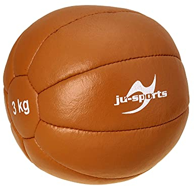 Ju-Sports Medizinball 5kg I Slam Ball aus hochwertigem Leder mit stabilen Nähten I Für alle Sportarten, gut für Krafttraining UVM. I Braun