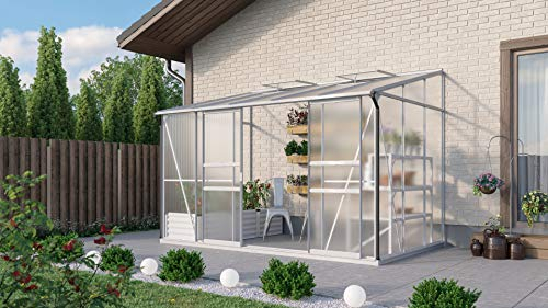 Gartenwelt Riegelsberger Anlehngewächshaus Ida - Ausführung: 6500 HKP 6 mm Alu, Fläche: ca. 6,5 m², mit 2 Dachfenster, Sockelmaß: 1,90 x 3,17 m