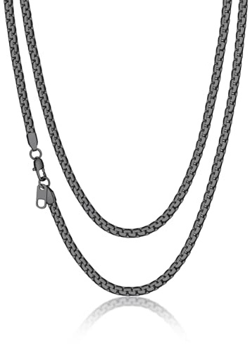 Suplight Catena Uomo Nera Collana a Catena Scatola Nero in Acciaio Inossidabile Placcato Nero da 4 mm Catena Collana Ragazzo Collana Nera 46 cm