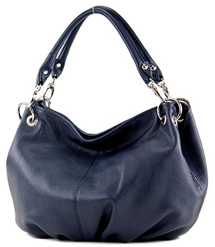 modamoda de IT40 Damen Leder/Nappaleder Schultertasche Hobo Bag handmade in Italy, Farbe:Dunkelblau Leder