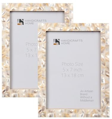 Handicrafts Home Handmade Mother of Pearl White Picture Frame Set of 2, 5x7