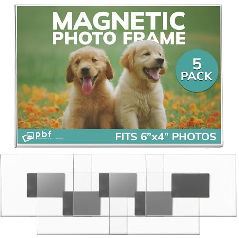 pbf 6x4 Magnetic Picture Frames for Refrigerator | 6 x 4 Clear Magnetic Acrylic Frames | Magnetic Photo Holders for Fridge, Locker, Photo Board, Art Display, Sign Holder (5-Pack)