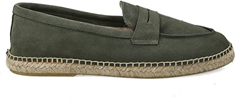 PAYMA - Alpargatas de Esparto de Piel para Hombre. Slippers Zapatillas Flexibles de Verano. Sandalias de Ante para Hombre. Mocasines Espadrillas. Color: Kaki, Talla: EU 42