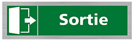 Signalétique.biz France - Plaque de porte SORTIE VERS LA DROITE (Q0383) - 170 X 50 mm - Plaque aluminium brossé de 2mm