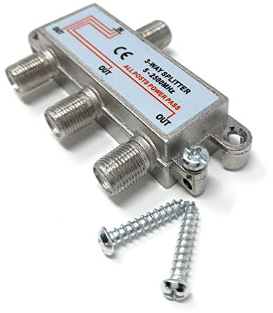 TV Splitter F-Type Screw-on Connectors RF Coaxial Cable Adapter, Passive Wideband Signal, 5-2500Mhz (3 Way)