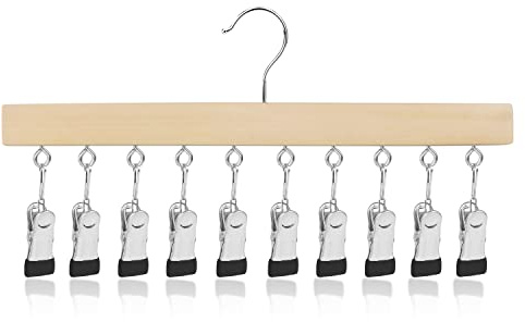 LMSAWK Hat Organizer Hanger, Legging Organizer for Closet, 10 Clips 360° Revolve Wooden Hanger for Socks, Face Mask, Towels, Gloves(Nature)