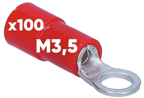Kalitec RKSGM3,5 - Capocorda ad anello 0,5 – 1 mm², parzialmente isolato, M3,5 rosso, in rame, colletto, in PVC, per il collegamento di cavi o fili, capicorda I connettori per cavi proteggono i